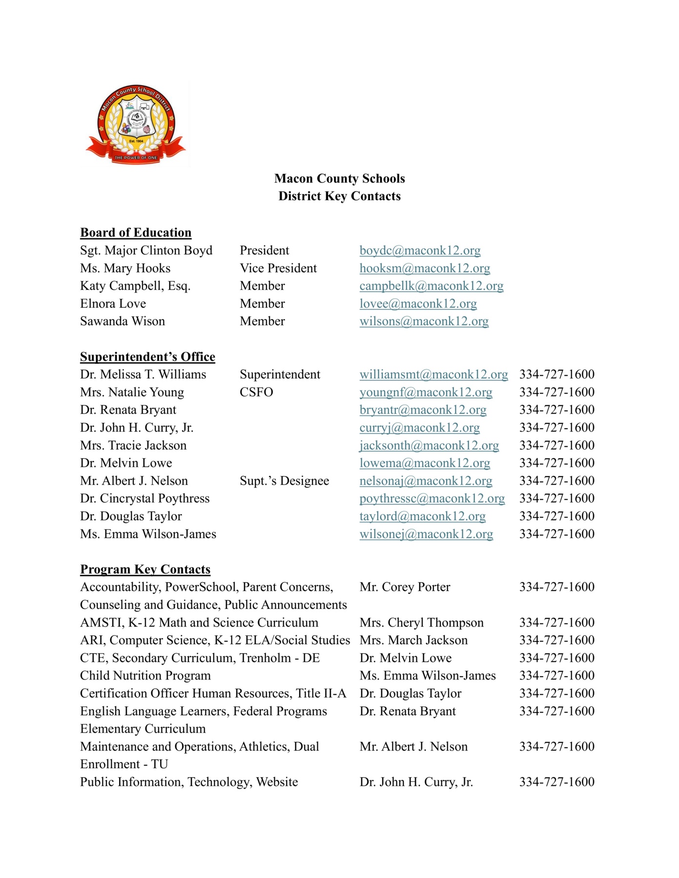 District Key Contacts
